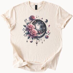 Moon Roses Celestial Graphic T-Shirt Boho Witchy Floral Tee